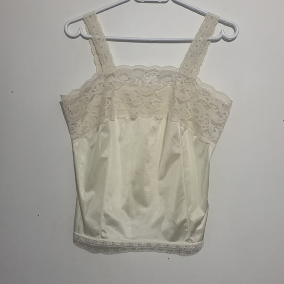 Vintage Cream Lace Satin Camisole Petticoat Junction Lingerie Top Festival - Picture 2 of 6